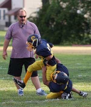The Colonia Patriots Pop Warner football teams practice at the Colonia Middle School field.